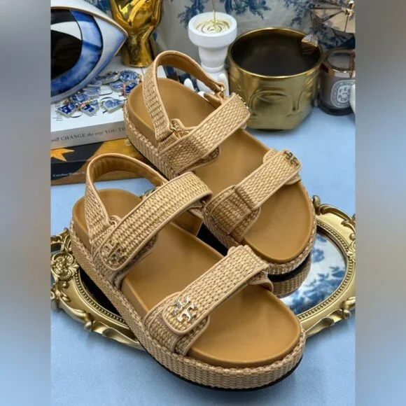 🆕 TORY BURCH 🧿 NWOB Kira Sport Sandal, Havana Sand Natural Raffia - Sz US 8.5 - Picture 8 of 15